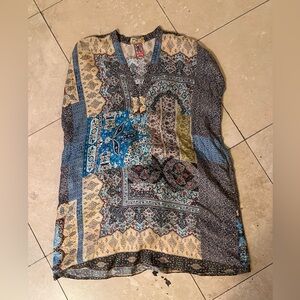 Johnny Was Colorful Patchwork V-Neck Tunic